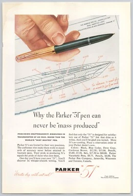 Parker Pen Co: Blue Parker 51 1946 conjunto de bolígrafo plano anuncio impreso vintage Foto 1 de 3