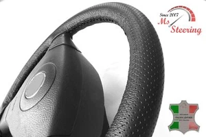 FOR AUSTIN A55 VAN 57-63 BLACK PERF LEATHER STEERING WHEEL COVER BLACK STIT - Picture 1 of 6