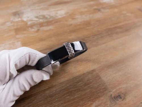 Bracciale BOTTEGA VENETA pelle nera e argento sterling misura large autentico