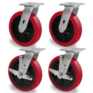 8 Inch Polyurethane Tread Caster Wheels Heavy Duty,Capacity 1200-4800LB - Picture 1 of 61