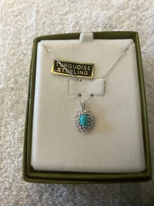 Vintage Sarah Coventry Sterling Silver Turquoise Necklace. - Picture 1 of 5