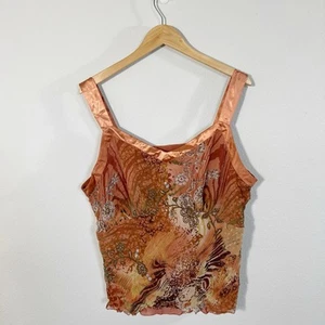 Y2K Vintage Silk Tank Top Mixed Media Floral Animal Boho Fairy Grunge Plus Sz 20 - Picture 1 of 6