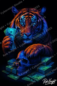 Rob Knight Neon Tiger Art Print – Skull & Cash – 4K Digital Download - Picture 1 of 2
