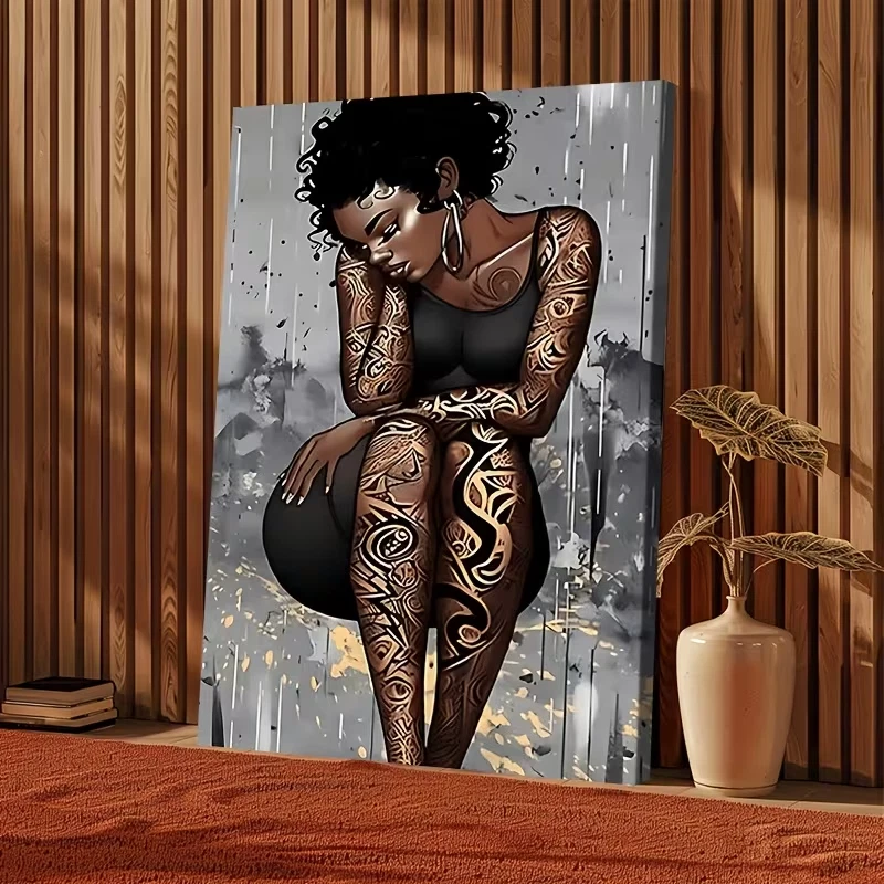 Black Elegant Sexy African Beautiful Woman Canvas Painting Print 24x36 decor - Image 1 of 3
