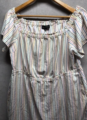 Vestido Lane Bryant Talla Grande 26/28 Rayas Bolsillos Fuera del Hombro Foto 1 de 4