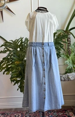 VTG Cabin Creek Denim Button Front Skirt Women’s 16 Petite modest Elastic Waist - Изображение 1 из 4
