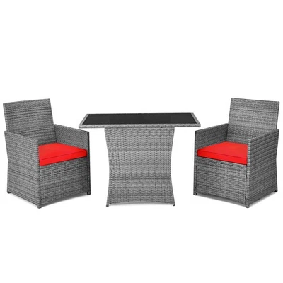 Patiojoy Outdoor 3PCS Rattan Furniture Set Cushioned Sofa Armrest  Garden Red - Image 1 of 4