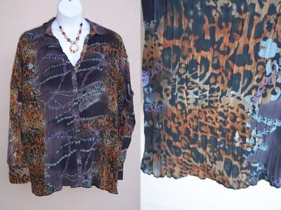 Coldwater Creek FALL COLOR crinkle pleat top shirt plus size 3x 4x vneck blouse - image 1 of 4