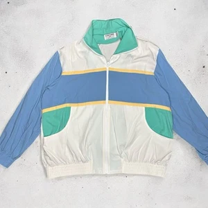 Vintage Alfred Dunner 18W Colorblock Windbreaker Jacket Pastel USA Zip 80s 90s - Picture 1 of 7