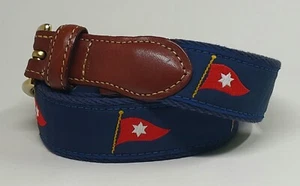 NWOT Leather Man Ltd Mens 32 Surcingle Red Nautical Pennant Flags Blue Belt USA - Picture 1 of 6