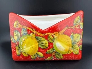 Hand Painted Ceramic Envelope/Mail/Napkin Holder Lemons Leaves. Signed By Artist - Picture 1 of 14