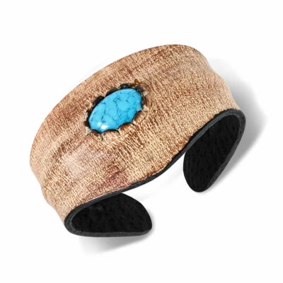 Pulsera envolvente de cuero marrón turquesa simulada Foto 1 de 3