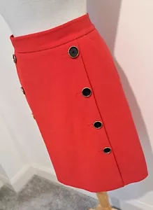 KAREN MILLEN - Classic Red Button Detail Knee Length A-Line Skirt - Size 10 - Picture 1 of 13