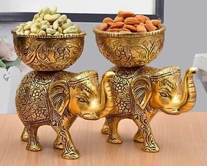 Ethnic Brass Elephant Urli Bowl - Stunning Home Decor Piece Multiuse for Candle - Picture 1 of 6