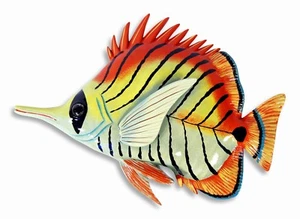 Hand Painted Large 17" Tropical Fish Wall Mount Decor Sculpture Red Top U04W - Picture 1 of 3