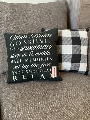 Cabin Rules & buffalo check reversible decorative Pillows, Set of Two, NWT - Image 1 of 4