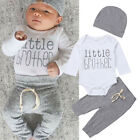 Newborn Infant Baby Boy Brother Clothes Romper Tops+Pants+Hat 3PCS Outfits Set