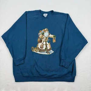 Vintage Christmas Sweatshirt Size 2XL Blue Crewneck Santa St Nicholas Presents - Picture 1 of 11