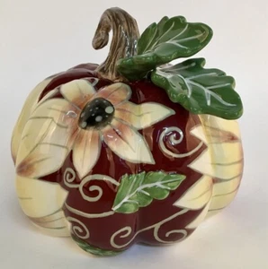 Blue Sky Clayworks HARVEST BLOOMS Ceramic Pumpkin Fall Leaves & Sunflowers NEW - Picture 1 of 2