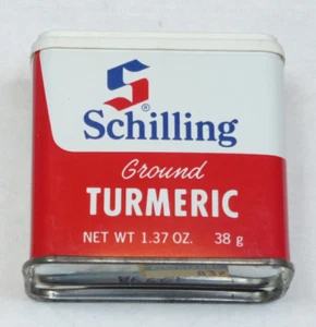 Vintage SCHILLING Ground Turmeric CANISTER Spice CONTAINER Albertsons EMPTY Tin - Picture 1 of 4