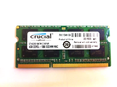 Crucial 4GB DDR3-1066 PC3-8500S 2Rx8 1.5V SODIMM Memory CT4G3S1067M.C16FKR 126 - Image 1 of 2