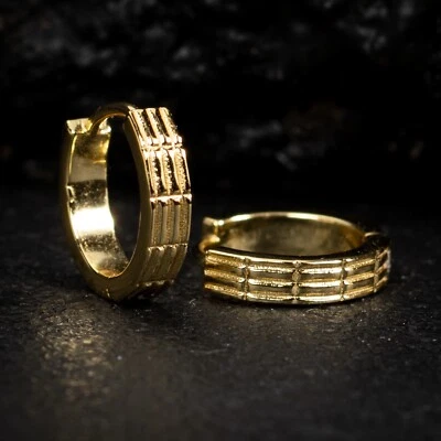 Men's Women's Solid Gold Plated 925 Sterling Silver Small Textured Hoop Earrings - Image 1 of 4