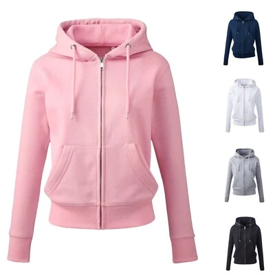 Womens Ladies Zip Up Hoodie Sweatshirt Organic Cotton Luxury Hooded Sweat Jacket - Image 1 of 4