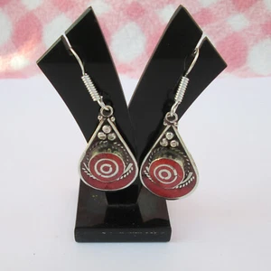 Absolutely amazing Tibetan Handmade earrings with three tiers of Coral gemstones - Picture 1 of 7