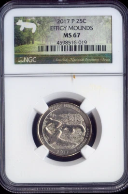 2017 Effigy Mounds Quarter 25c NGC MS67 Quality - Image 1 of 2