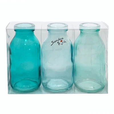SANDRA RICH. GLAS VASE  "BOTTLE klein". 3 kleine Flaschen ca 10,5x5cm. ICE BLUE - Bild 1 von 2