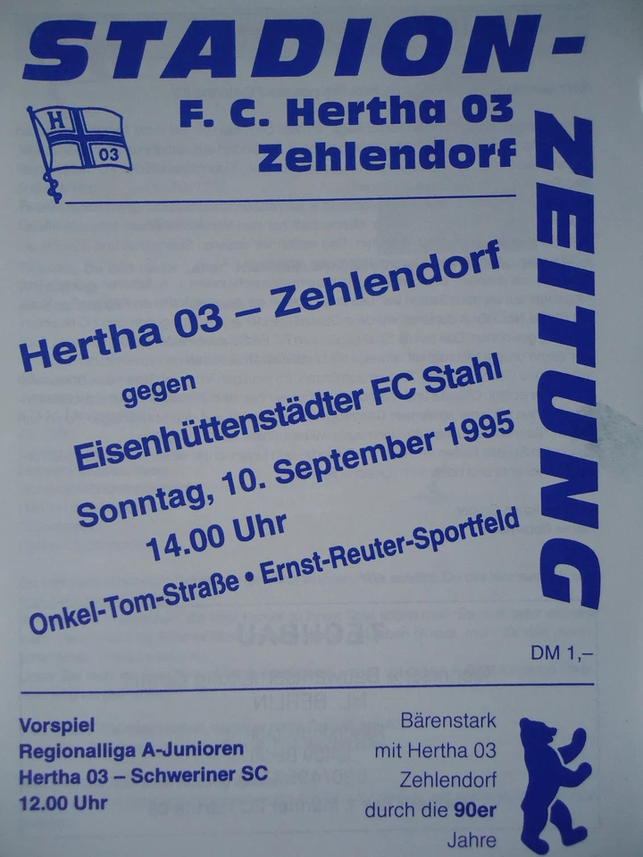 Programm 1995/96 Hertha 03 Zehlendorf - Eisenhüttenstädter FC Stahl - Bild 1 von 1