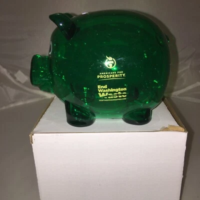 Americans For Prosperity Green Plastic Piggy Bank - End Washington Waste - Image 1 of 4