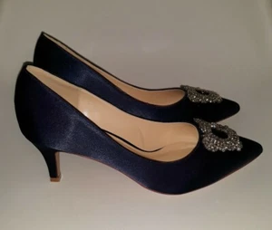 ERIJUNOR Women's Pumps Low Heel Rhinestone Brooch Satin Evening Dress Wedding 10 - Picture 1 of 8