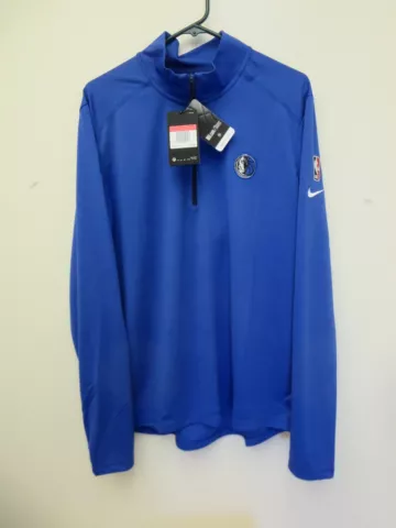 New *FLAW* Mavericks Men Large Blue Nike Dri Fit Quarter Zip NBA Long Sleeve $70 Cover