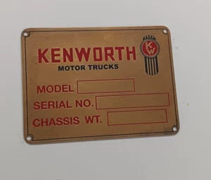 Kenworth KW Messingschild Kenworth Motor Trucks' Datenschild W900 Oldtimer - Bild 1 von 4