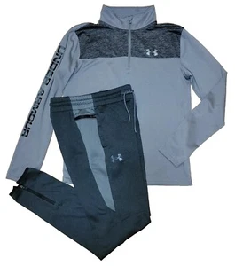 Under Armour Youth Large Gray 1/4 Zip Mock Neck Pullover & Tapered Jogger Pants  - Picture 1 of 11