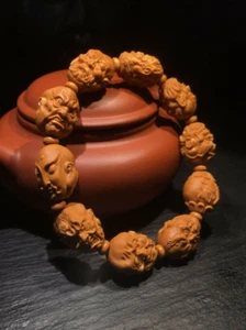 Chinese Olive Dentoliva Carved Bead Double-sided Carving Arhat Bracelet - Picture 1 of 2