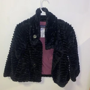 Patagonia Girl's M 10 Black Soft Fleece Satin Lined Winter Coat Jacket 2 Button - Picture 1 of 4