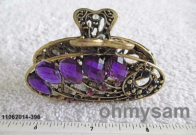 CLOSEOUT 5 NEW BRONZE COLOR VINTAGE STYLE METAL HAIR CLIP/FLAT COMB/ STONE 2 3/4 - Image 1 of 4