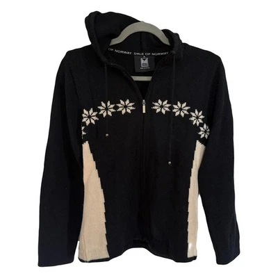 Dale of Norway Wool Black Cream Snowflake Zip Up Hoodie Sweater Womens Small - Image 1 of 4