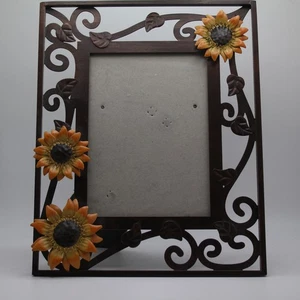 Metal Picture Frame with Sunflower Decoration, Rustic Style Photo Display - Picture 1 of 4