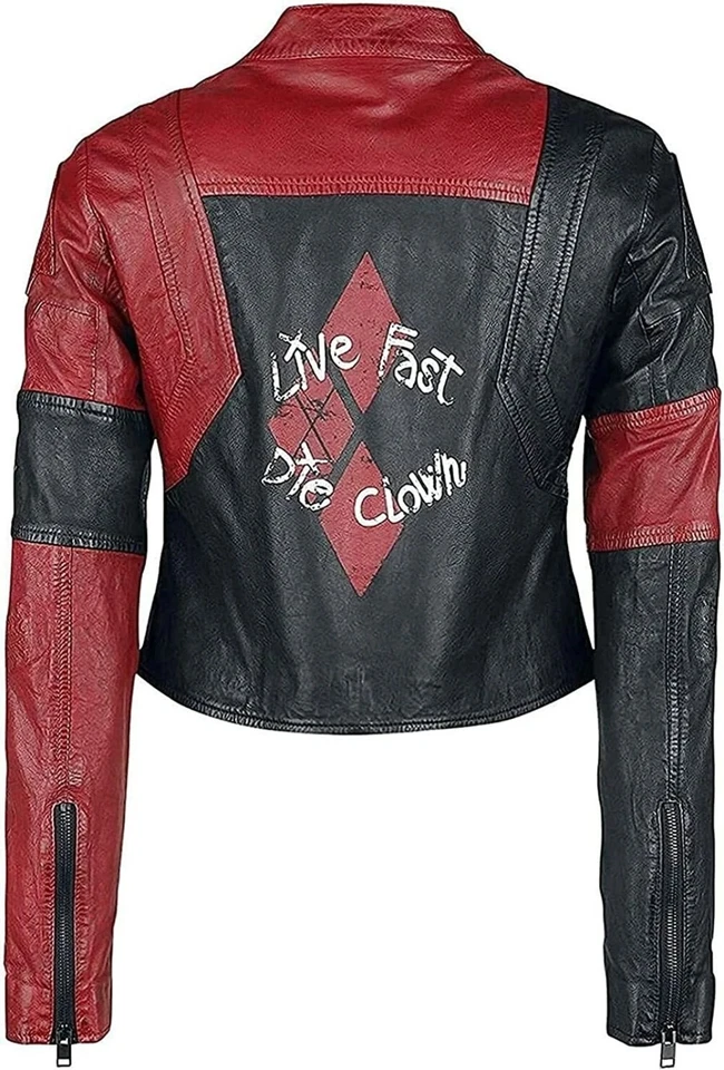 Chaqueta roja de payaso HQ Live Fast Die para mujer - La verdadera chaqueta de cuero sintético Foto 1 de 3