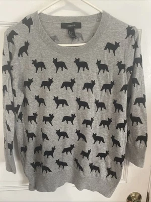 Forever 21 Fox Sweater Ladies Size L 3/4 Sleeves Grey Black Soft  - Image 1 of 4