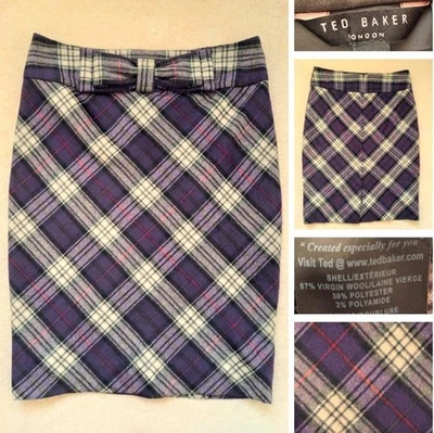 Ted Baker Autumn Winter Purple Mix Wool Blend Pencil Skirt - Size 10/ 1 W28, L21 - Image 1 of 4