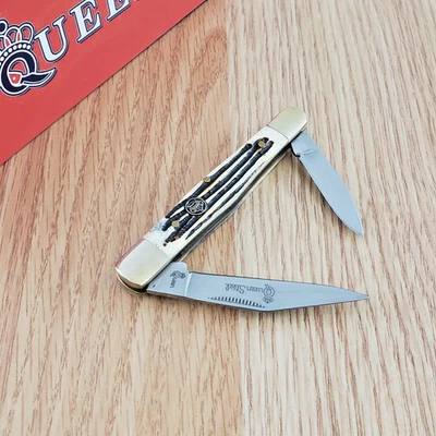 Queen Half Whittler Pocket Knife Stainless Blades Winterbottom Bone Handle 47WB - Image 1 of 4
