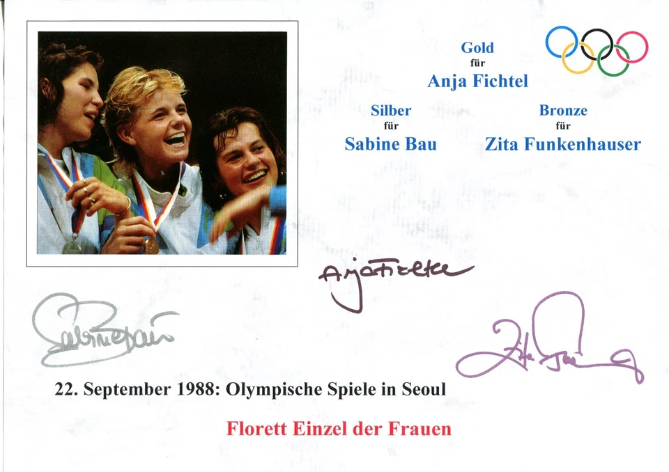 Fechten 1988: Anja Fichtel & Sabine Bau & Zita Funkenhauser Originalautogramme - Bild 1 von 1