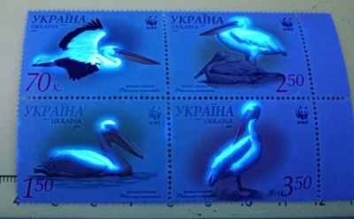 Birds of Ukraine 2007 Pink Pelican  WWF Fauna quarter block MNH - Image 1 of 4