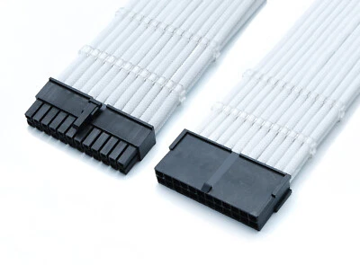 24pin ATX Motherboard 30cm Full White Sleeved Extension + Cable Comb for PC Case - Image 1 of 4