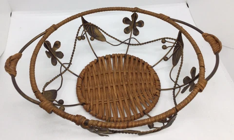 Decorative Metal Wire Basket with Wicker Woven Base & Handle with Hearts Cover