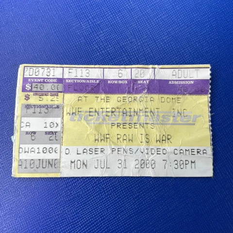 WWF Entertainment Raw Is War Georgia Dome Ticket Stub The Rock Vintage July 2000 Cover